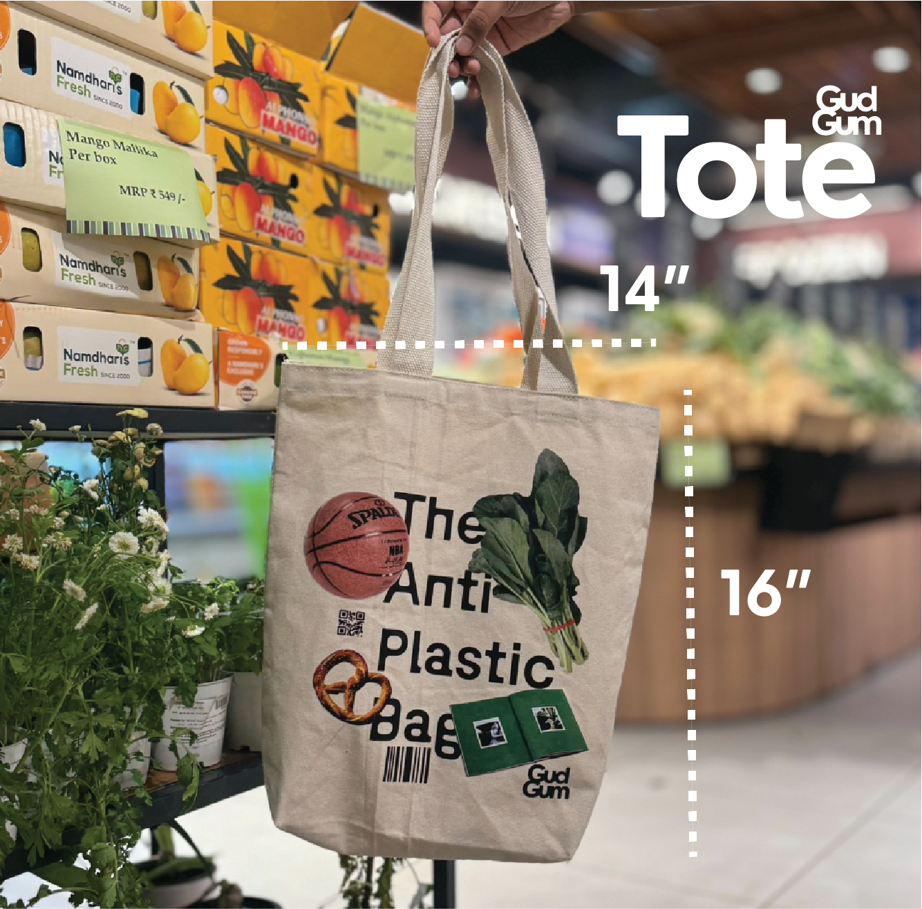 Gud Gum Canvas Tote Bag | The Anti Plastic Bag | Carry Good Vibes Everywhere!