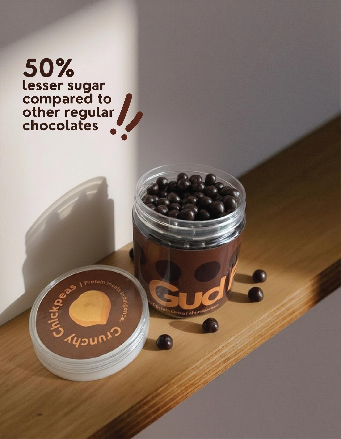 GUD POPS – Chocolate Coated Roasted Channa | High Protein | Guilt-Free Healthy Snack | Plant-Based | Crunchy Chocolate Treat
