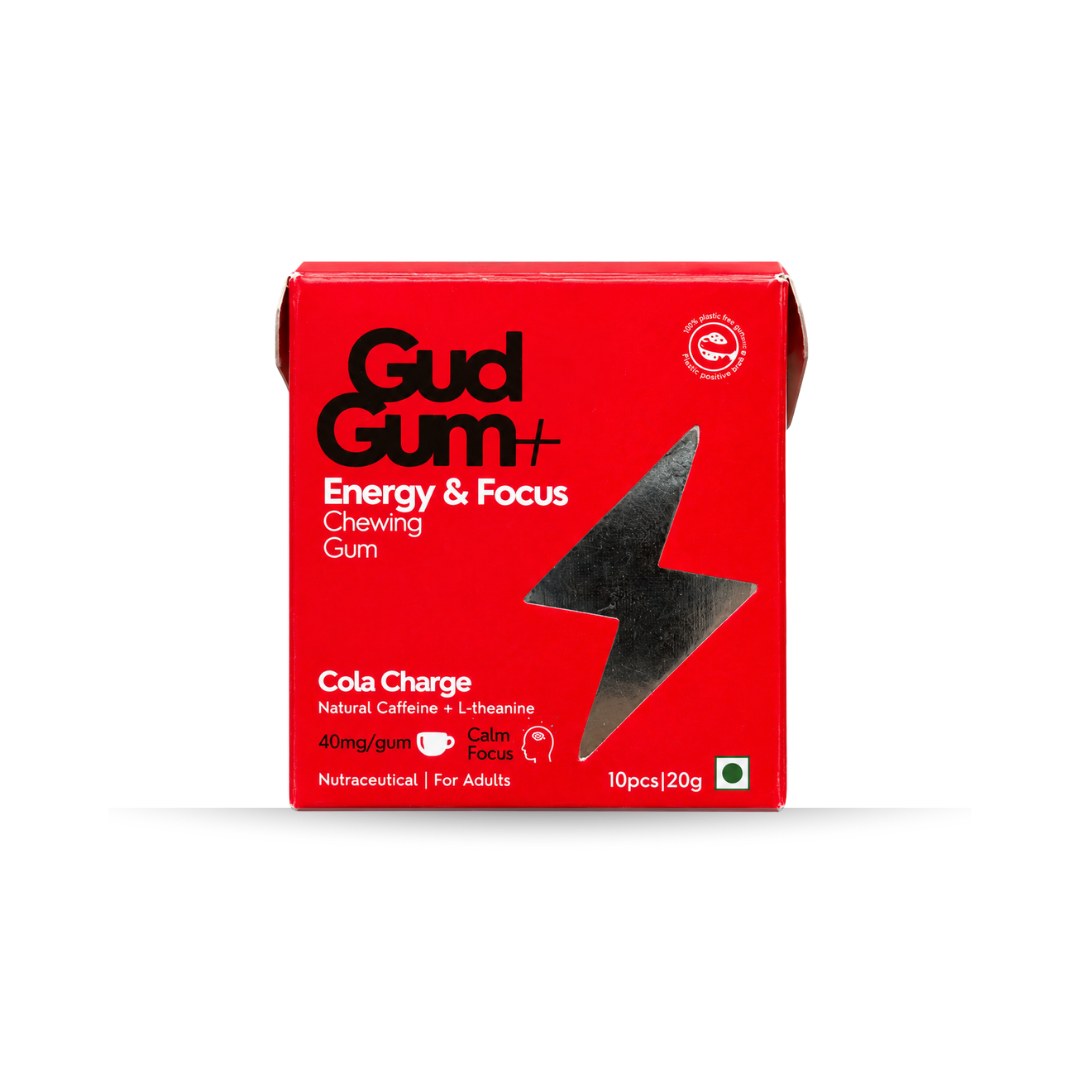 Gud Gum+ Energy & Focus Gums - Contains Natural Caffeine - (10 chewing gums per pack)