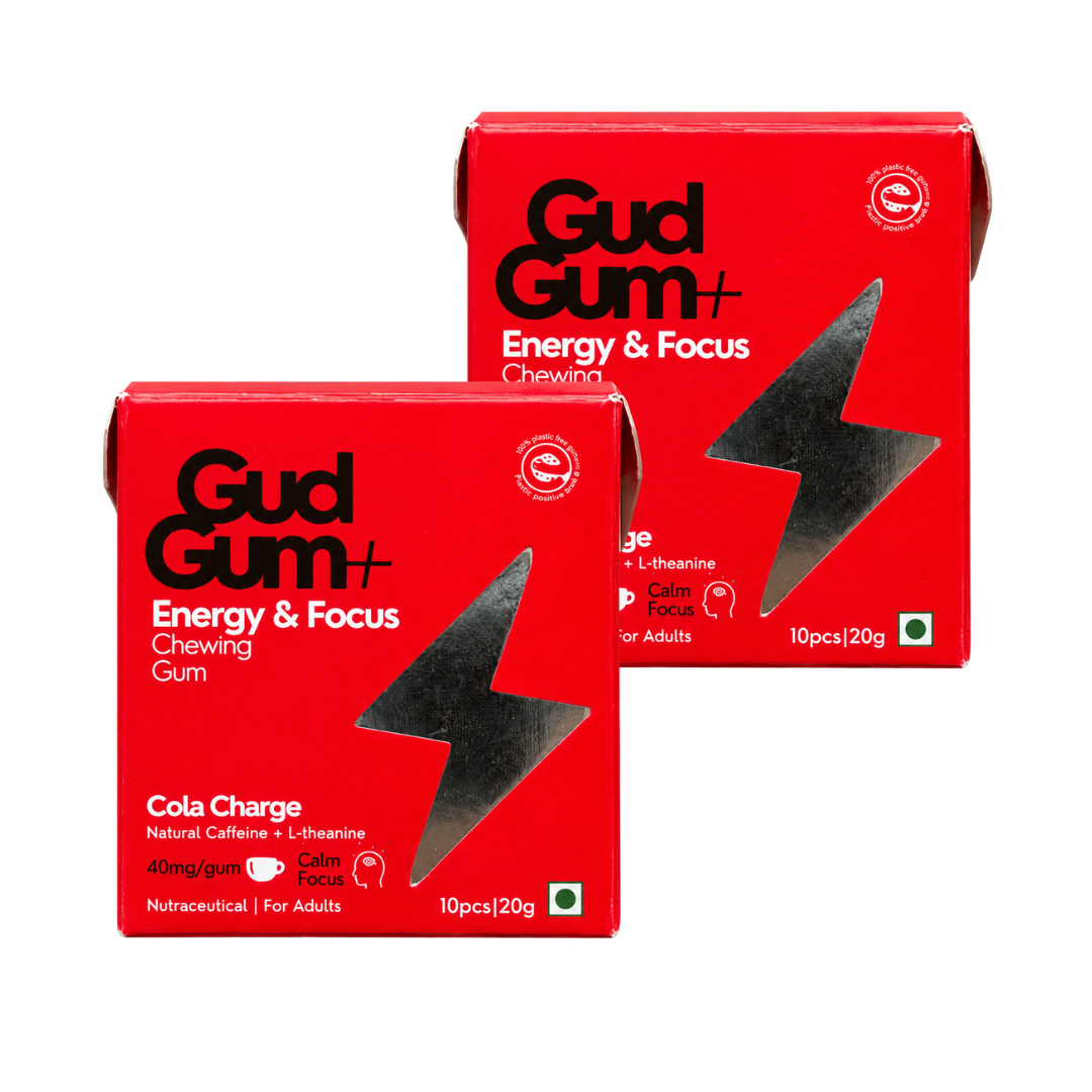 Gud Gum+ Energy & Focus Gums - Contains Natural Caffeine - (10 chewing gums per pack)
