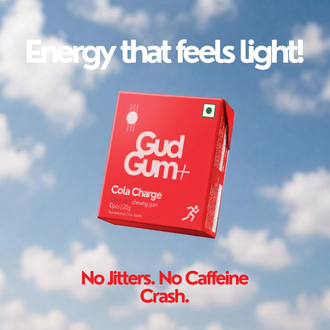 Gud Gum+ Cola Charge- Energy & Focus Chewing Gum (Contains Natural Caffeine)
