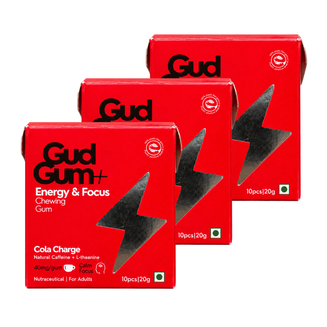 Gud Gum+ Energy & Focus Gums - Contains Natural Caffeine - (10 chewing gums per pack)