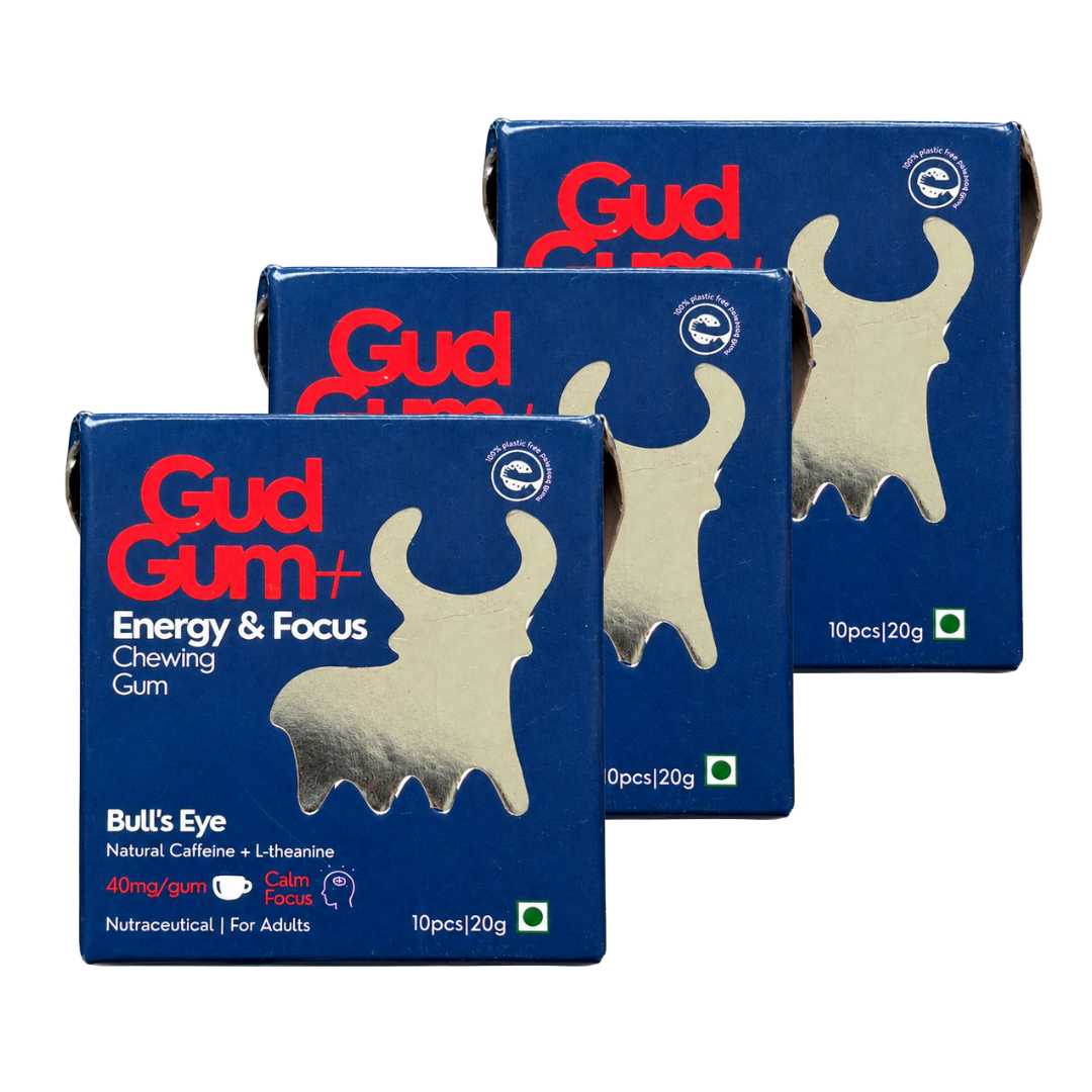 Gud Gum+ Energy & Focus Gums - Contains Natural Caffeine - (10 chewing gums per pack)