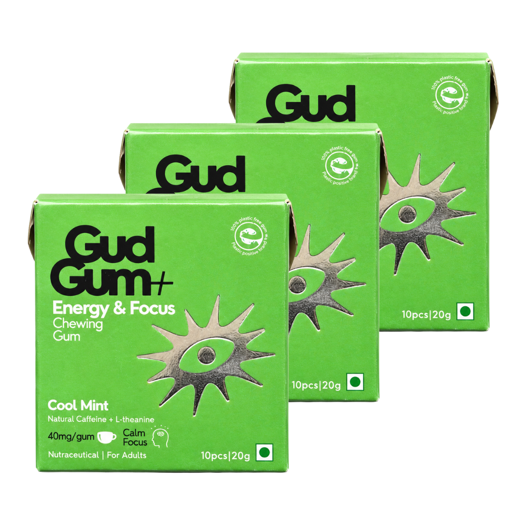 Gud Gum+ Energy & Focus Gums - Contains Natural Caffeine - (10 chewing gums per pack)