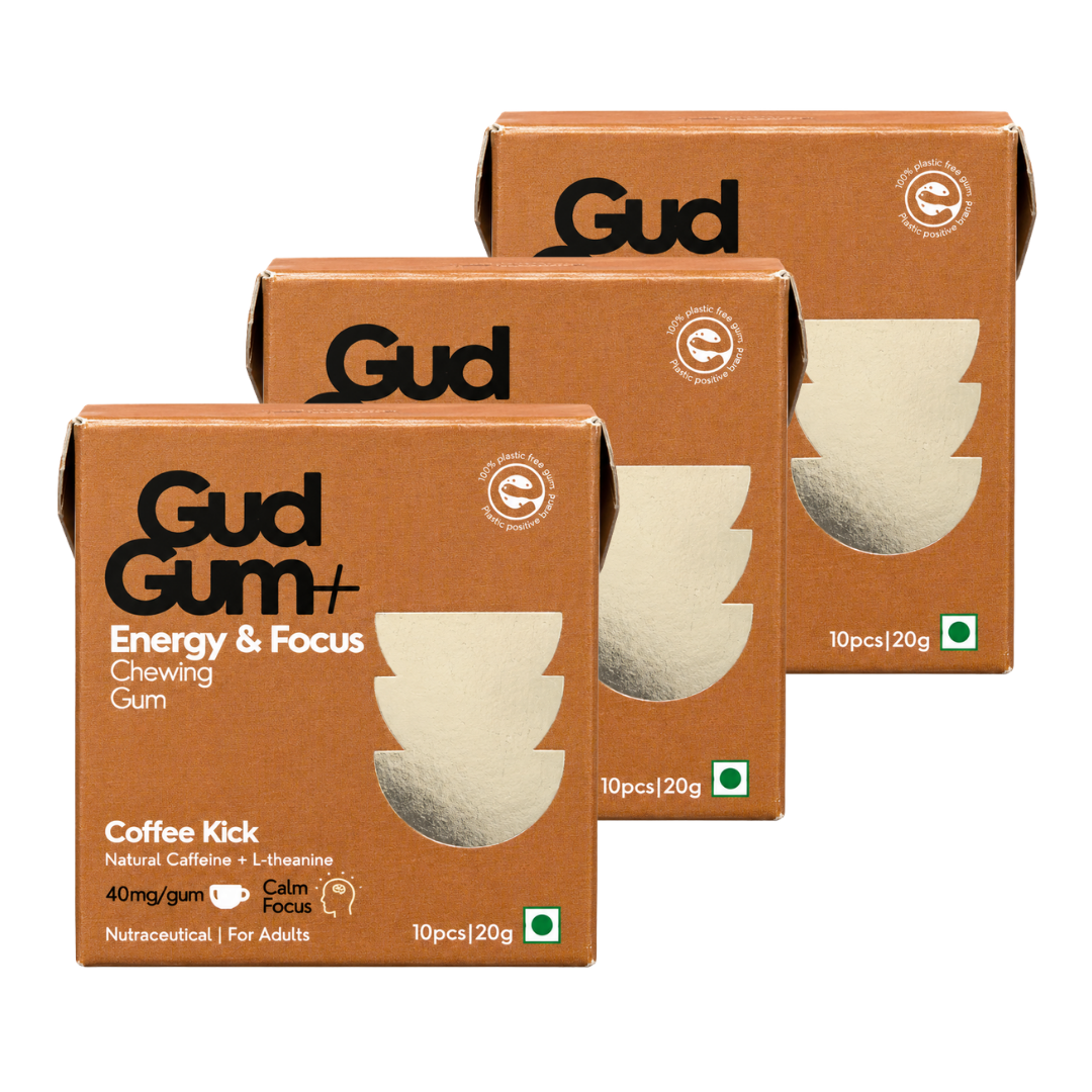 Gud Gum+ Energy & Focus Gums - Contains Natural Caffeine - (10 chewing gums per pack)
