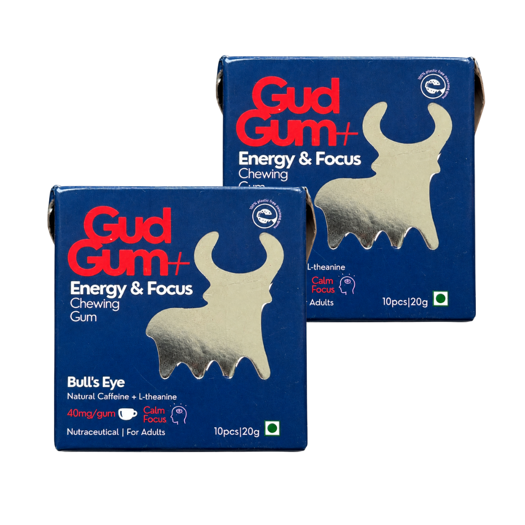 Gud Gum+ Energy & Focus Gums - Contains Natural Caffeine - (10 chewing gums per pack)