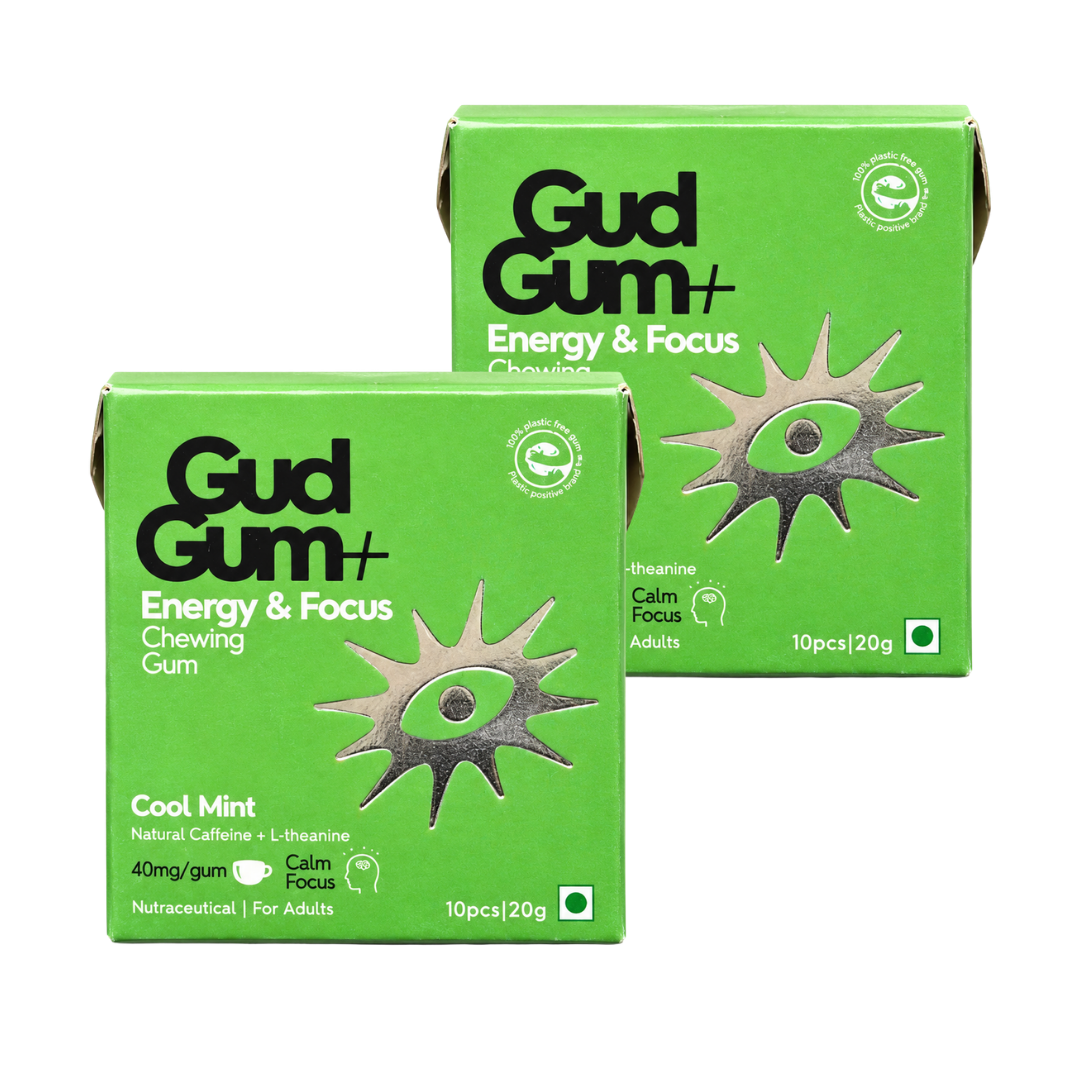 Gud Gum+ Energy & Focus Gums - Contains Natural Caffeine - (10 chewing gums per pack)