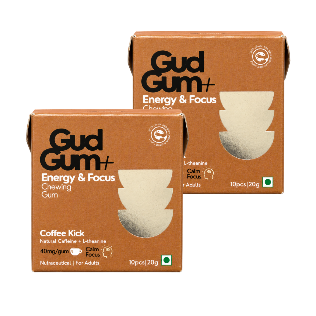 Gud Gum+ Energy & Focus Gums - Contains Natural Caffeine - (10 chewing gums per pack)