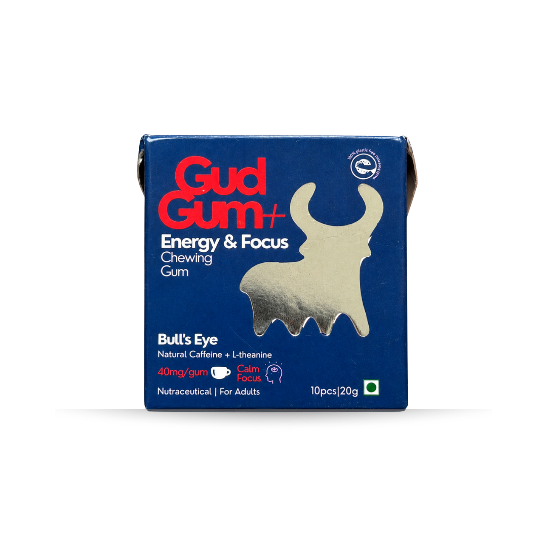 Gud Gum+ Energy & Focus Gums - Contains Natural Caffeine - (10 chewing gums per pack)