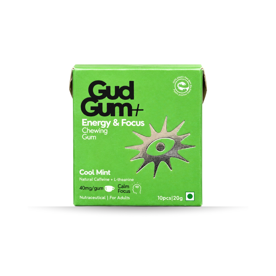 Gud Gum+ Energy & Focus Gums - Contains Natural Caffeine - (10 chewing gums per pack)