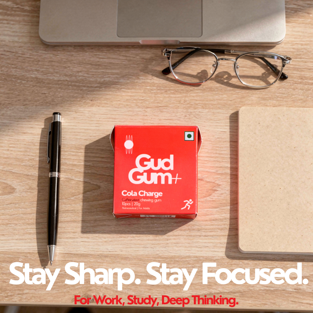 Gud Gum+ Cola Charge- Energy & Focus Chewing Gum (Contains Natural Caffeine)