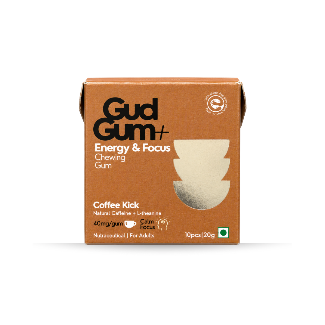 Gud Gum+ Energy & Focus Gums - Contains Natural Caffeine - (10 chewing gums per pack)