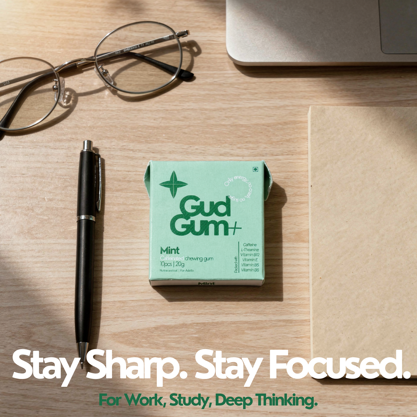 Gud Gum+ Mint Caffeinated Chewing Gum