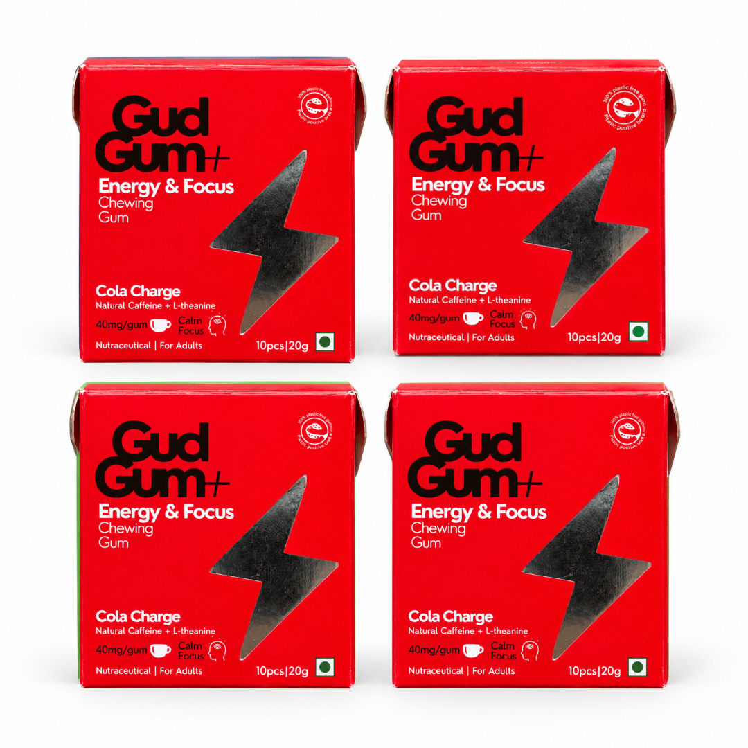 Gud Gum+ Energy & Focus Gums - Contains Natural Caffeine - (10 chewing gums per pack)