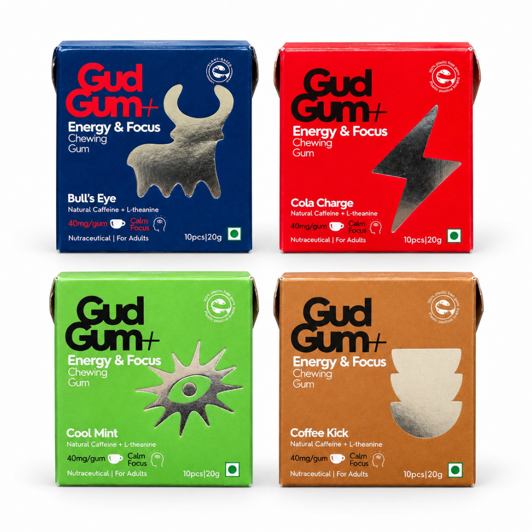 Gud Gum+ Energy & Focus Gums - Contains Natural Caffeine - (10 chewing gums per pack)