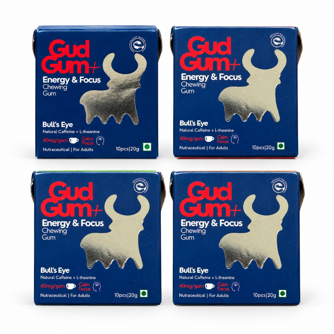 Gud Gum+ Energy & Focus Gums - Contains Natural Caffeine - (10 chewing gums per pack)