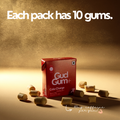 Gud Gum+ Cola Charge- Energy & Focus Chewing Gum (Contains Natural Caffeine)