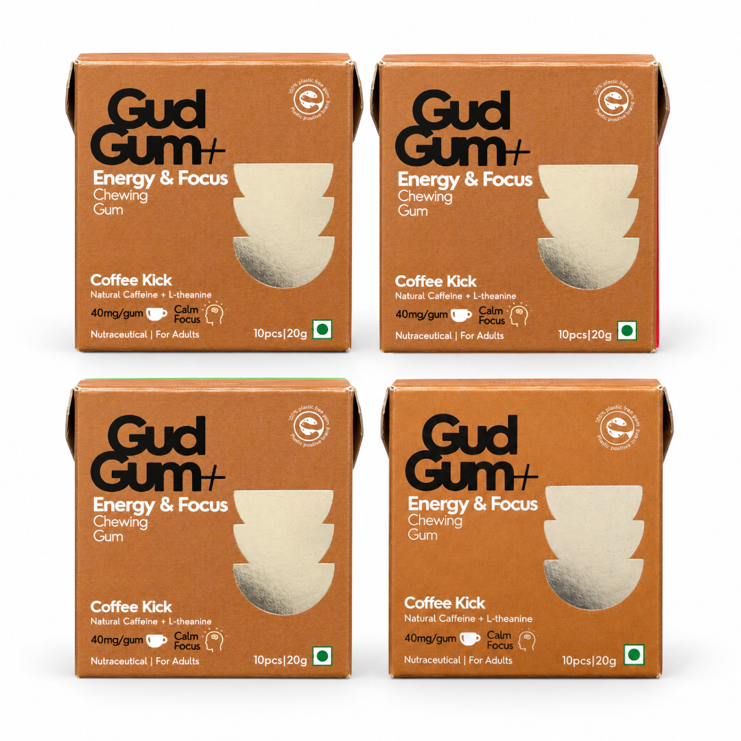 Gud Gum+ Energy & Focus Gums - Contains Natural Caffeine - (10 chewing gums per pack)