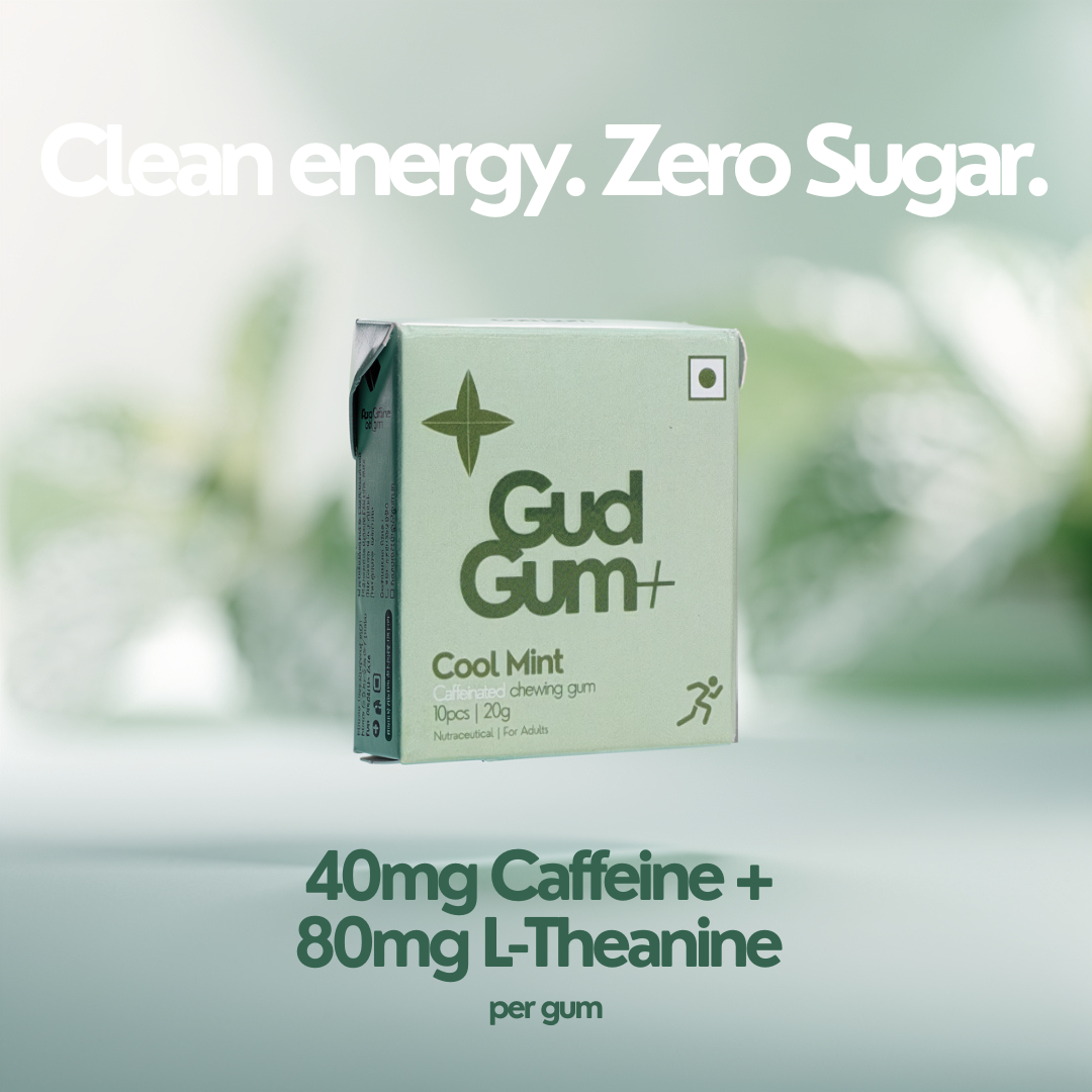 Gud Gum+ Cool Mint - Energy & Focus Chewing Gum (Contains Natural Caffeine)