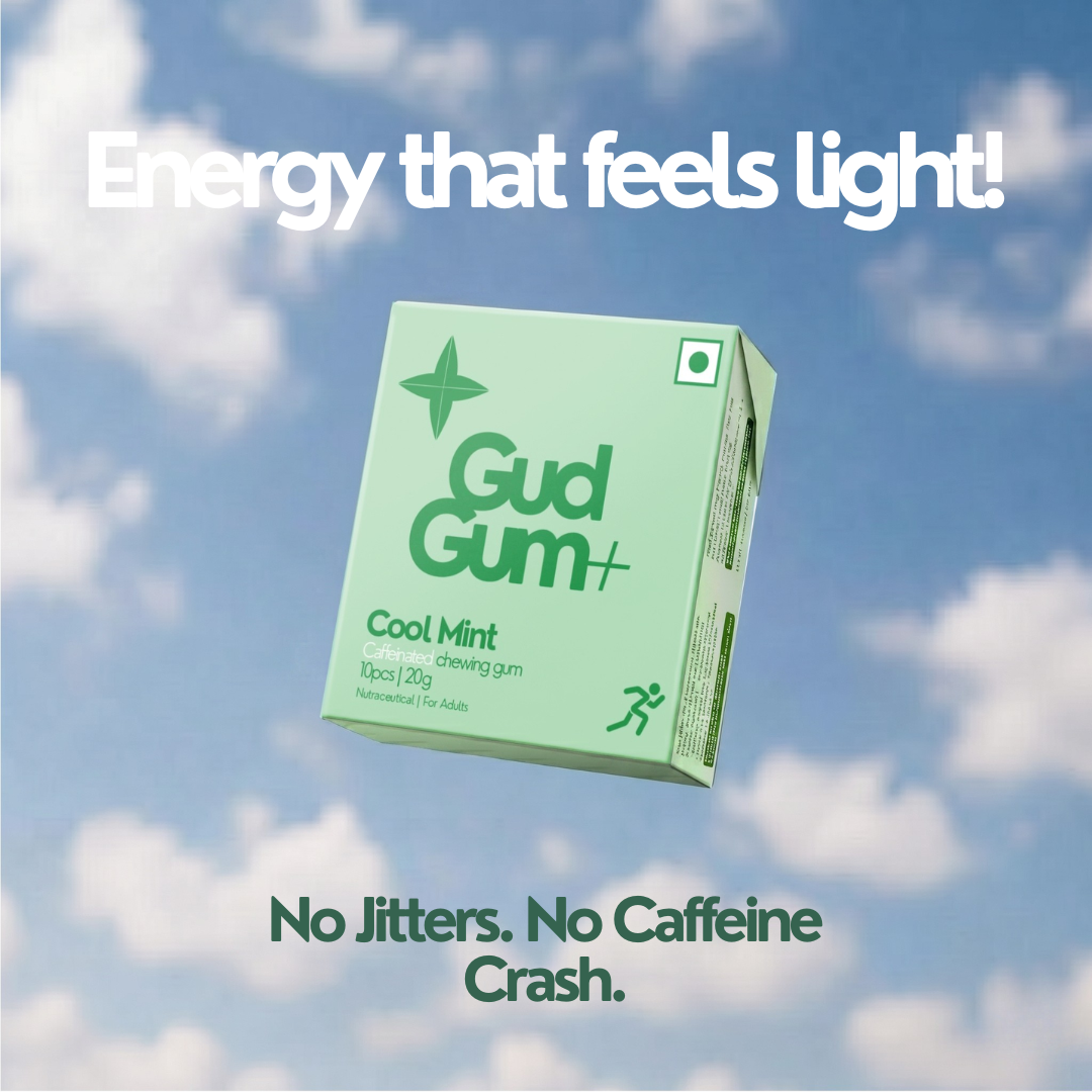 Gud Gum+ Energy & Focus Gums- Trial Bundle (Contains Natural Caffeine)- Pack of 4 (40 chewing gums)
