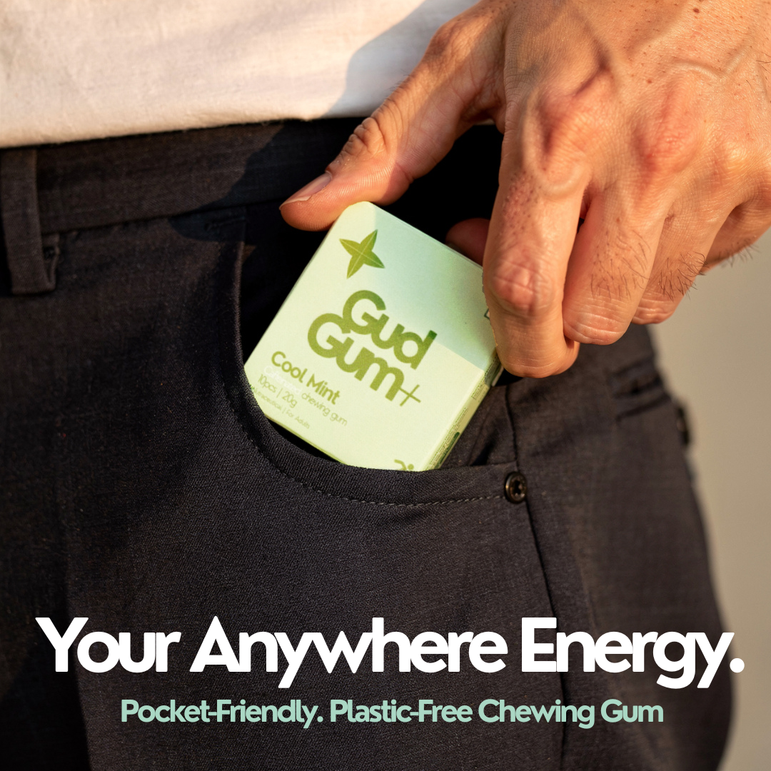 Gud Gum+ Energy & Focus Gums- Trial Bundle (Contains Natural Caffeine)- Pack of 4 (40 chewing gums)