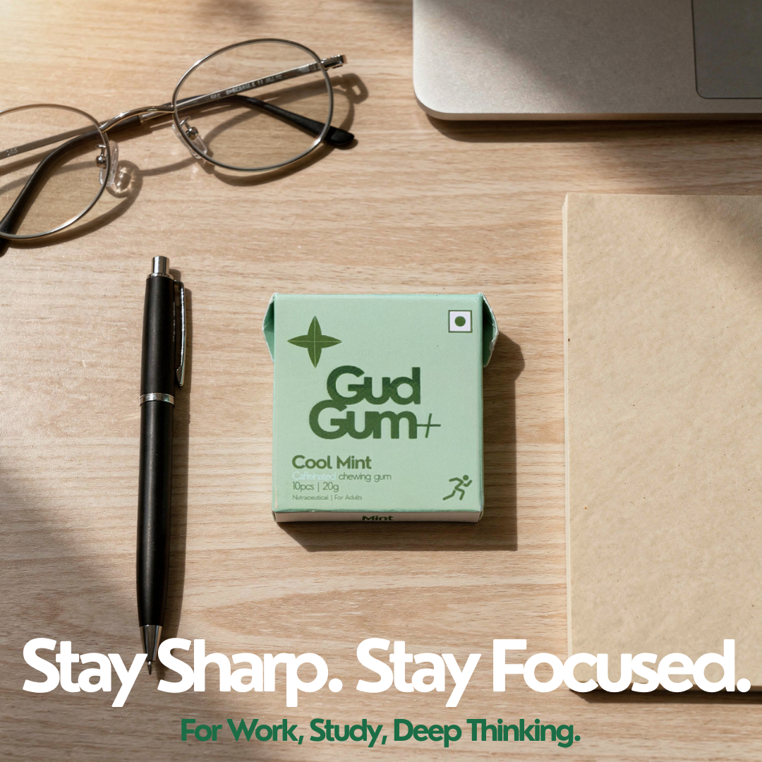 Gud Gum+ Cool Mint - Energy & Focus Chewing Gum (Contains Natural Caffeine)