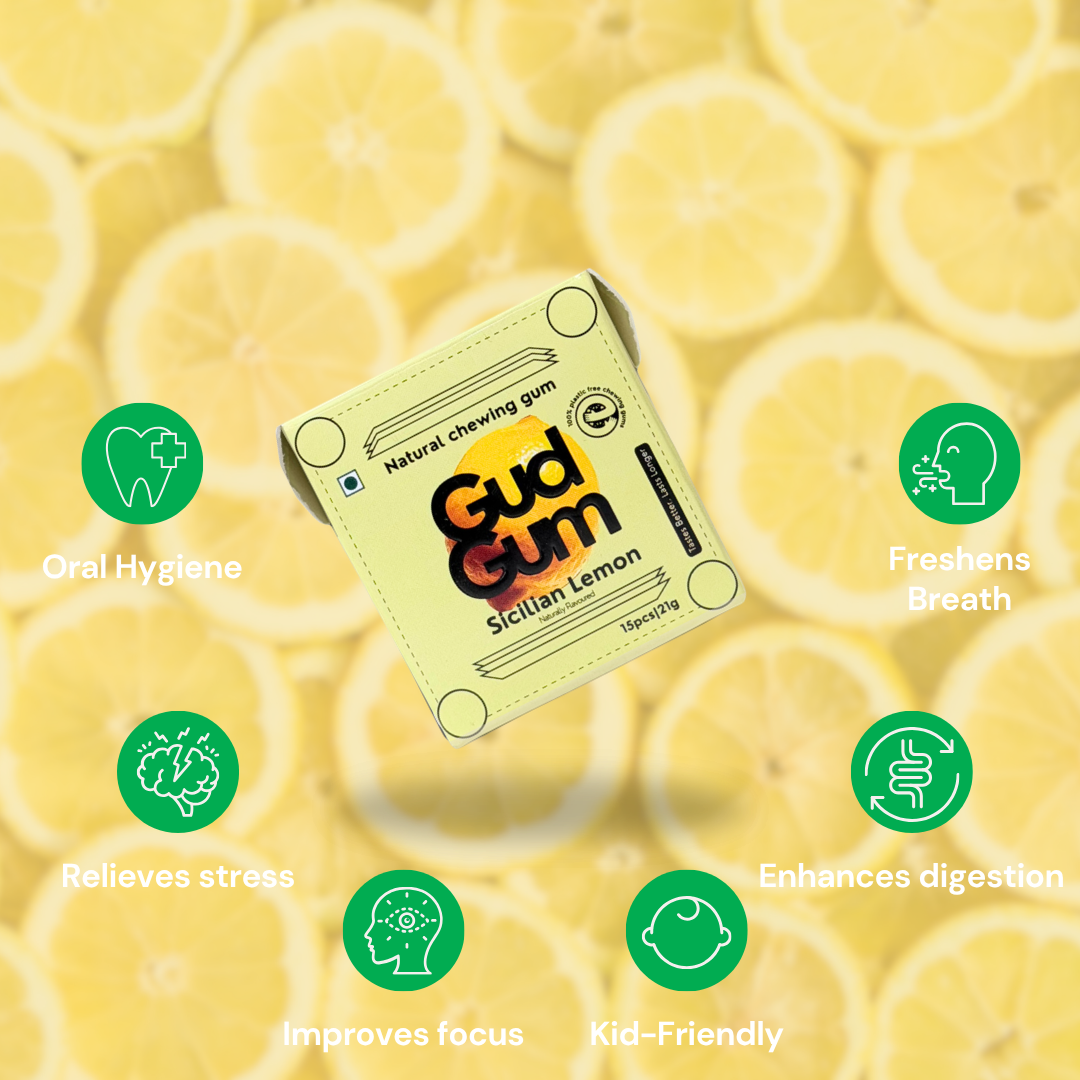 Gud Gum Mini Pack- Fruit & Mint Chewing Gum- Pack of 4 (60 chewing gums)