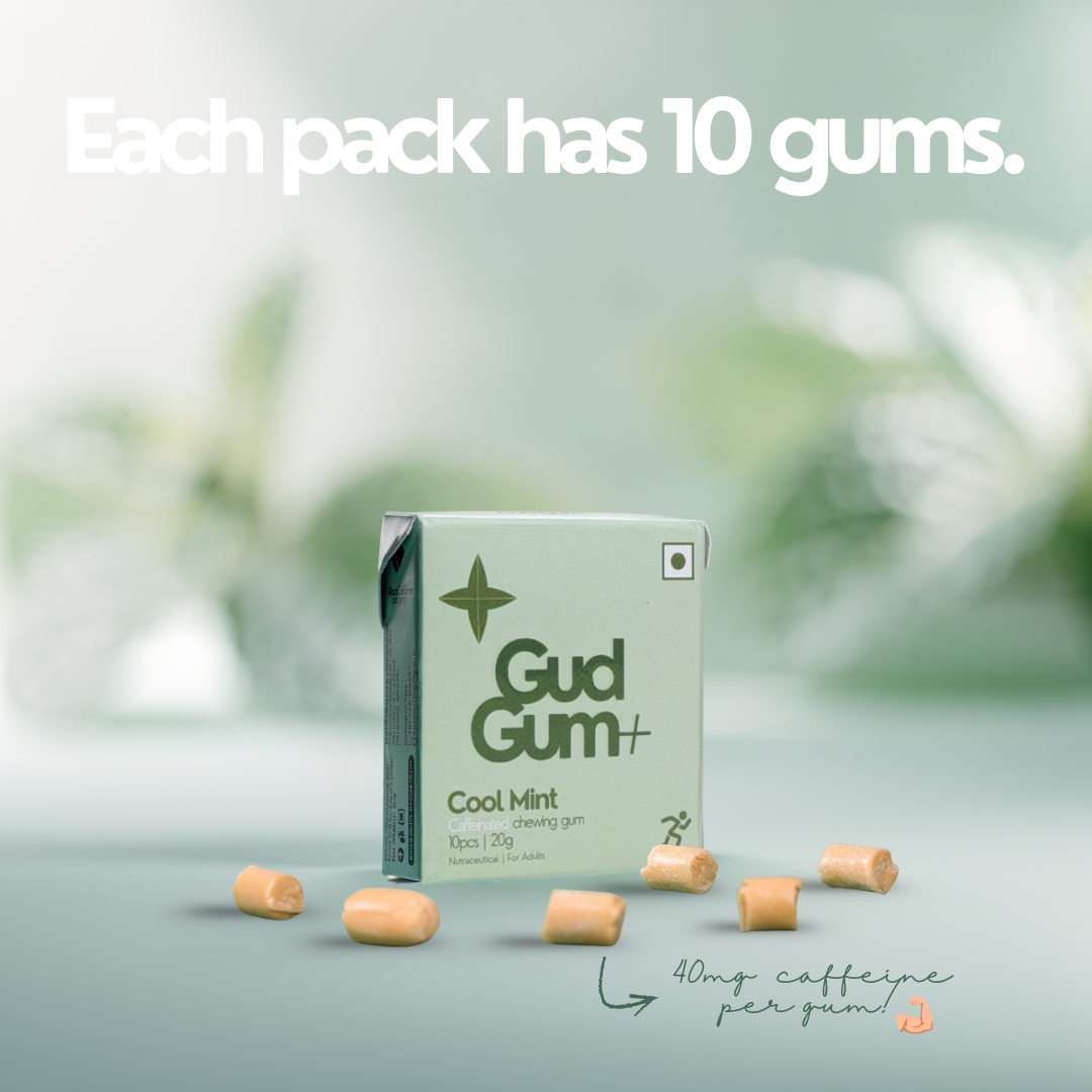 Gud Gum+ Cool Mint - Energy & Focus Chewing Gum (Contains Natural Caffeine)