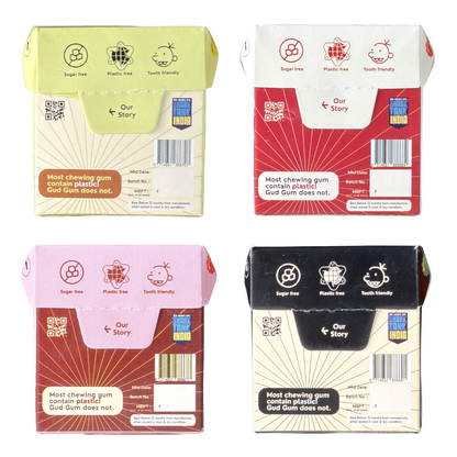 Gud Gum Mini Pack- Fruit & Mint Chewing Gum- Pack of 4 (60 chewing gums)