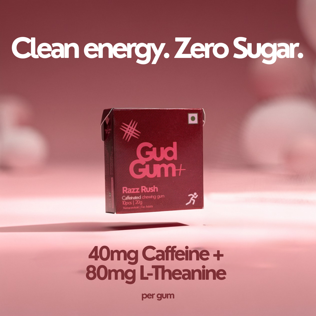 Gud Gum+ Energy & Focus Gums- Trial Bundle (Contains Natural Caffeine)- Pack of 4 (40 chewing gums)