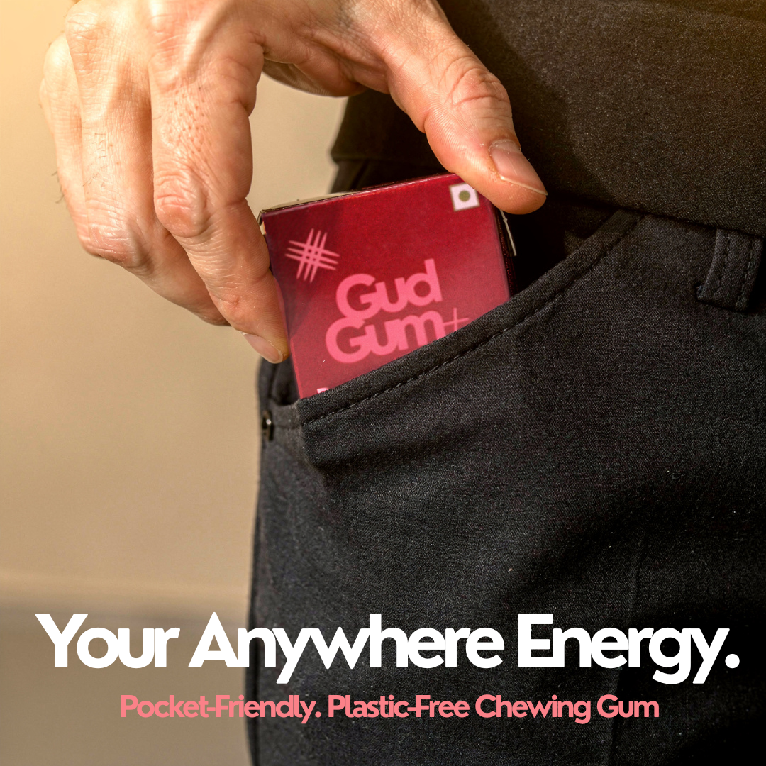Gud Gum+ Razz Rush - Energy & Focus Chewing Gum (Contains Natural Caffeine)