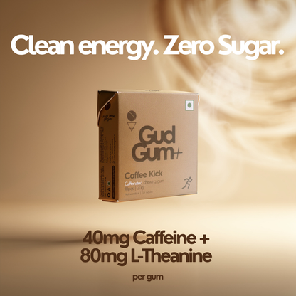 Gud Gum+ Coffee Kick - Energy & Focus Chewing Gum (Contains Natural Caffeine)