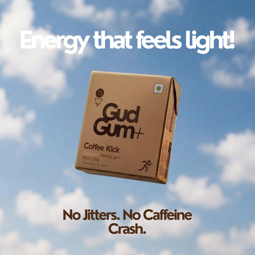 Gud Gum+ Coffee Kick - Energy & Focus Chewing Gum (Contains Natural Caffeine)