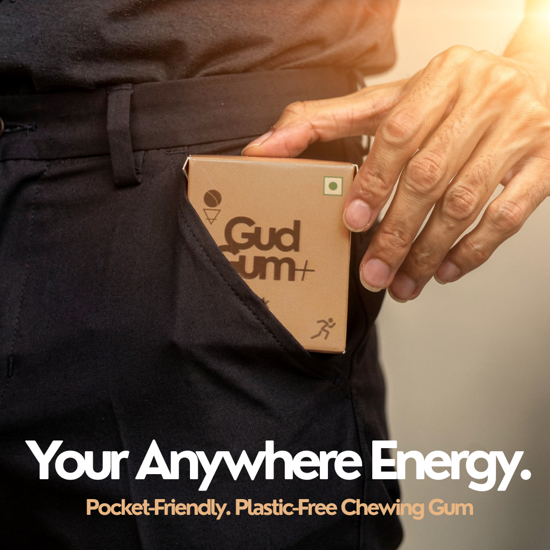 Gud Gum+ Energy & Focus Gums- Trial Bundle (Contains Natural Caffeine)- Pack of 4 (40 chewing gums)