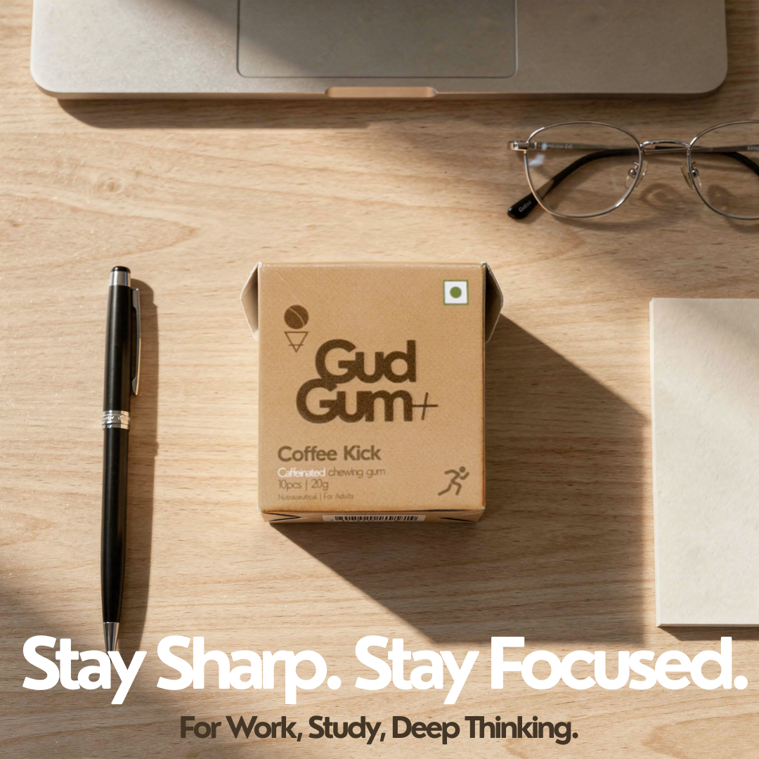 Gud Gum+ Coffee Kick - Energy & Focus Chewing Gum (Contains Natural Caffeine)