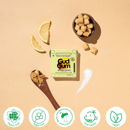 Gud Gum Mini Pack- Fruit & Mint Chewing Gum- Pack of 4 (60 chewing gums)