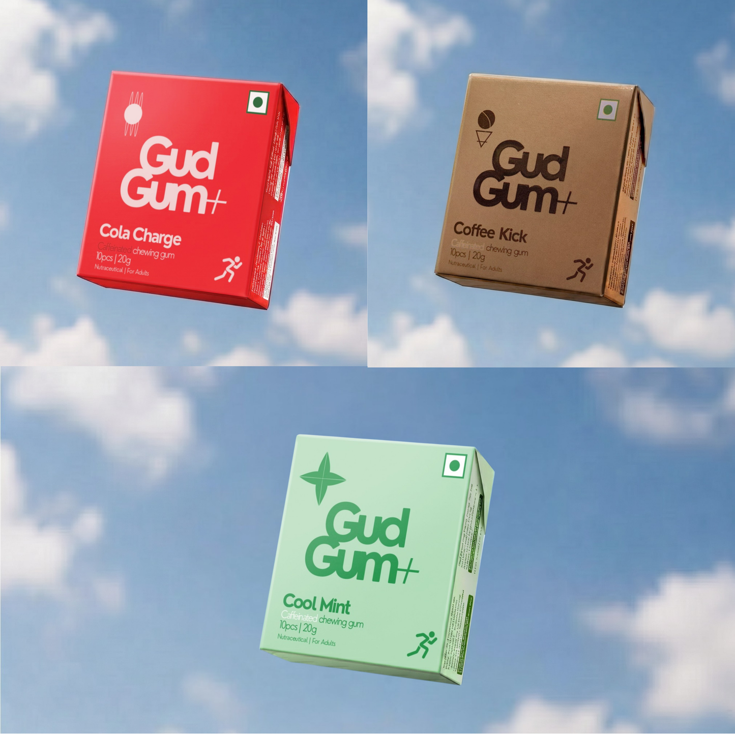 Gud Gum+ Energy & Focus Gums- Trial Bundle (Contains Natural Caffeine)- Pack of 3 (30 chewing gums)