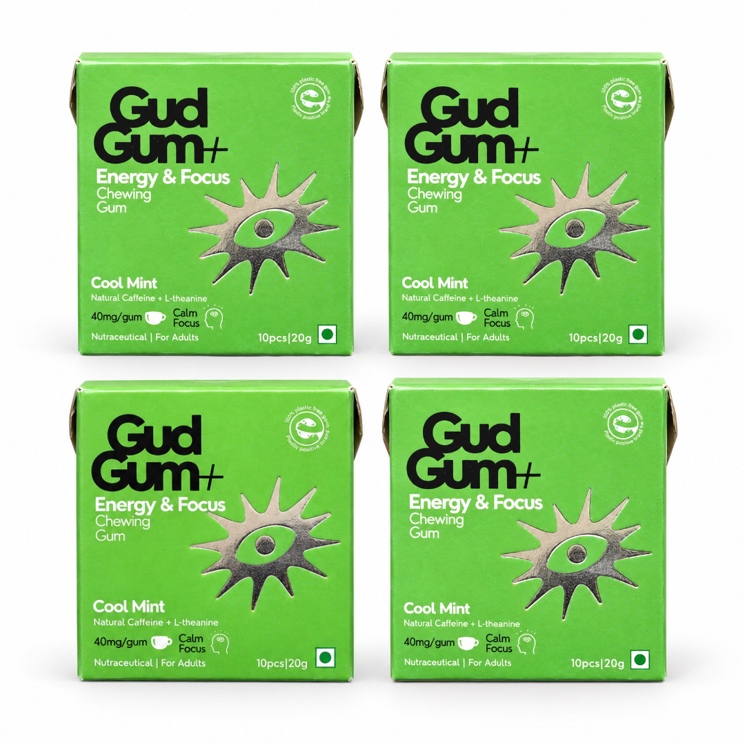 Gud Gum+ Energy & Focus Gums - Contains Natural Caffeine - (10 chewing gums per pack)