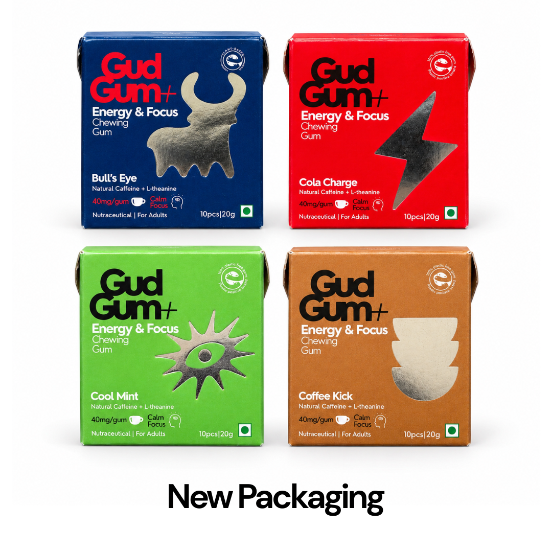 Gud Gum+ Energy & Focus Gums - Contains Natural Caffeine - (10 chewing gums per pack)