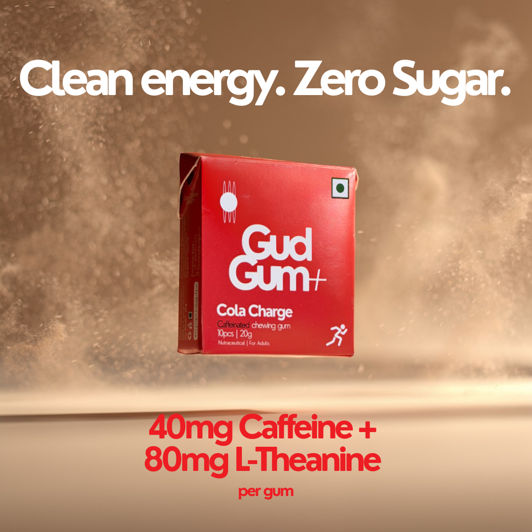 Gud Gum+ Cola Charge- Energy & Focus Chewing Gum (Contains Natural Caffeine)