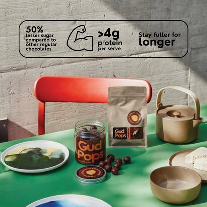 GUD POPS – Chocolate Coated Roasted Channa | High Protein | Guilt-Free Healthy Snack | Plant-Based | Crunchy Chocolate Treat