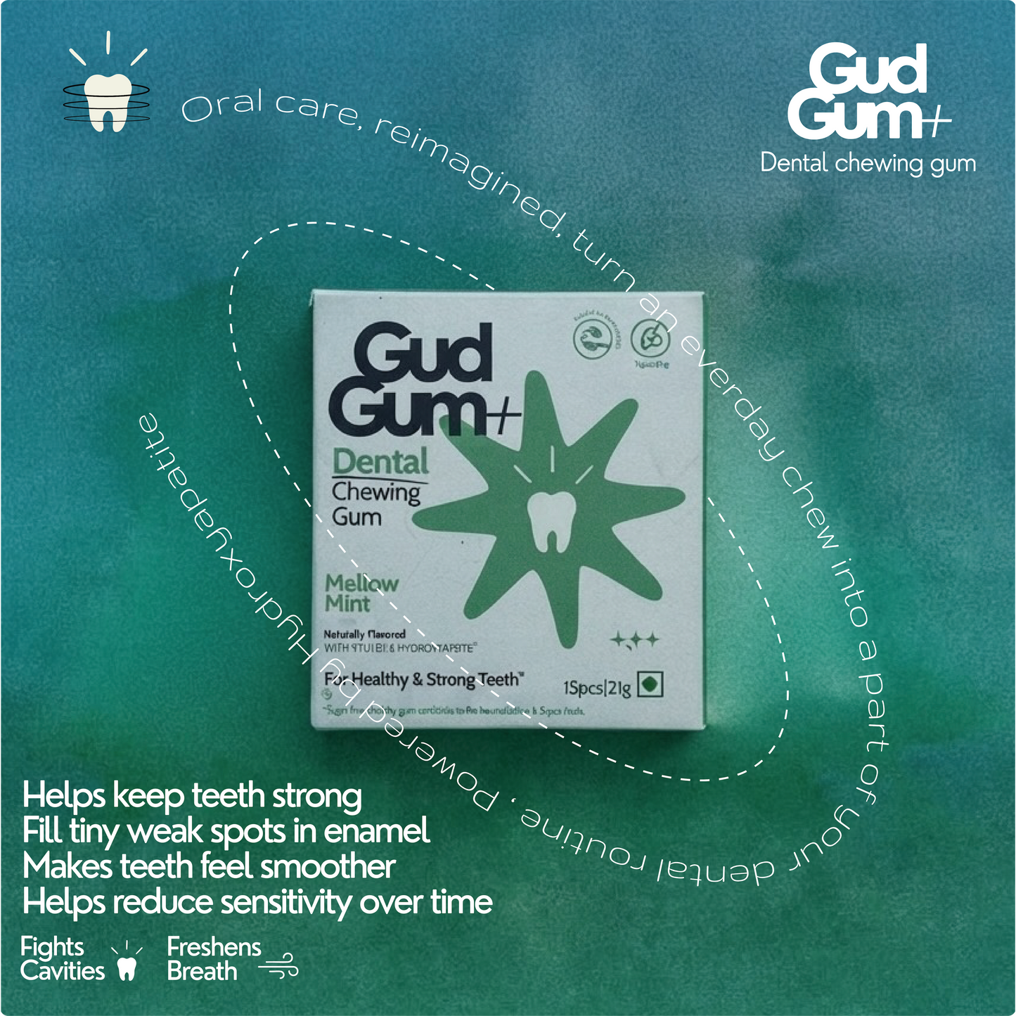 Gud Gum+ Dental Remineralising Chewing Gum with HAP (Hydroxyapatite)