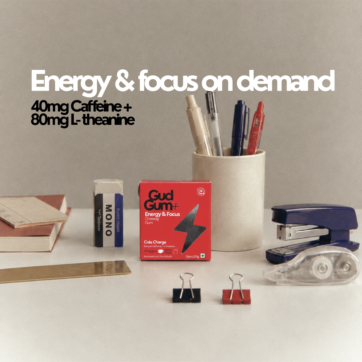 Gud Gum+ Cola Charge- Energy & Focus Chewing Gum (Contains Natural Caffeine)