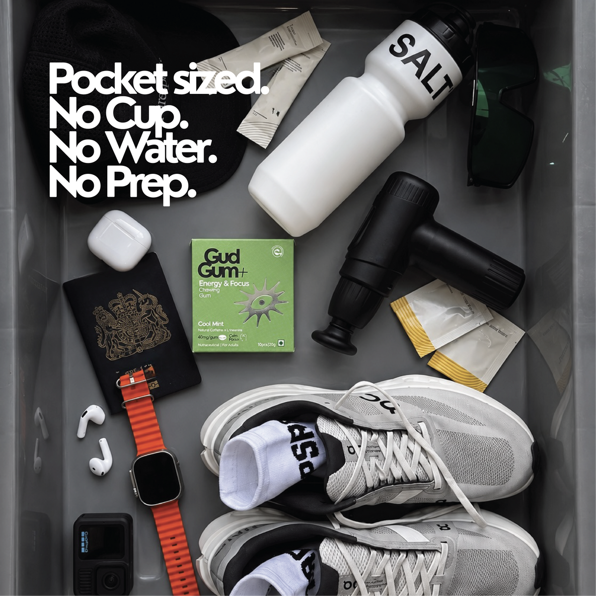 Gud Gum+ Cool Mint - Energy & Focus Chewing Gum (Contains Natural Caffeine)